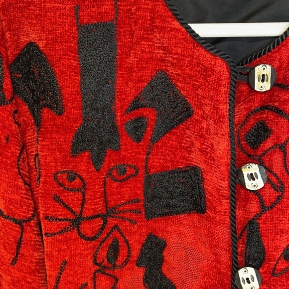 Vintage Allure Cat Dog Picasso Red Black Retro Jacket - Picture 6 of 16